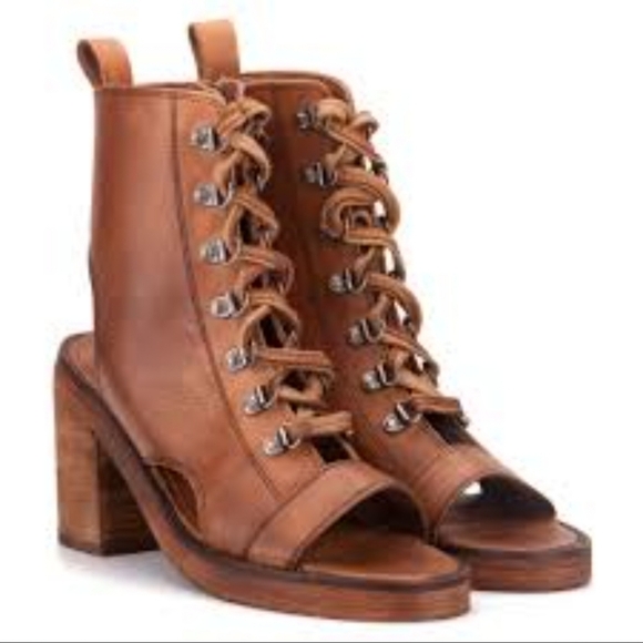 Vintage Foundry Co Odette Lace Up Mid Calf Peep Toe Boot Size 8 - Picture 1 of 16